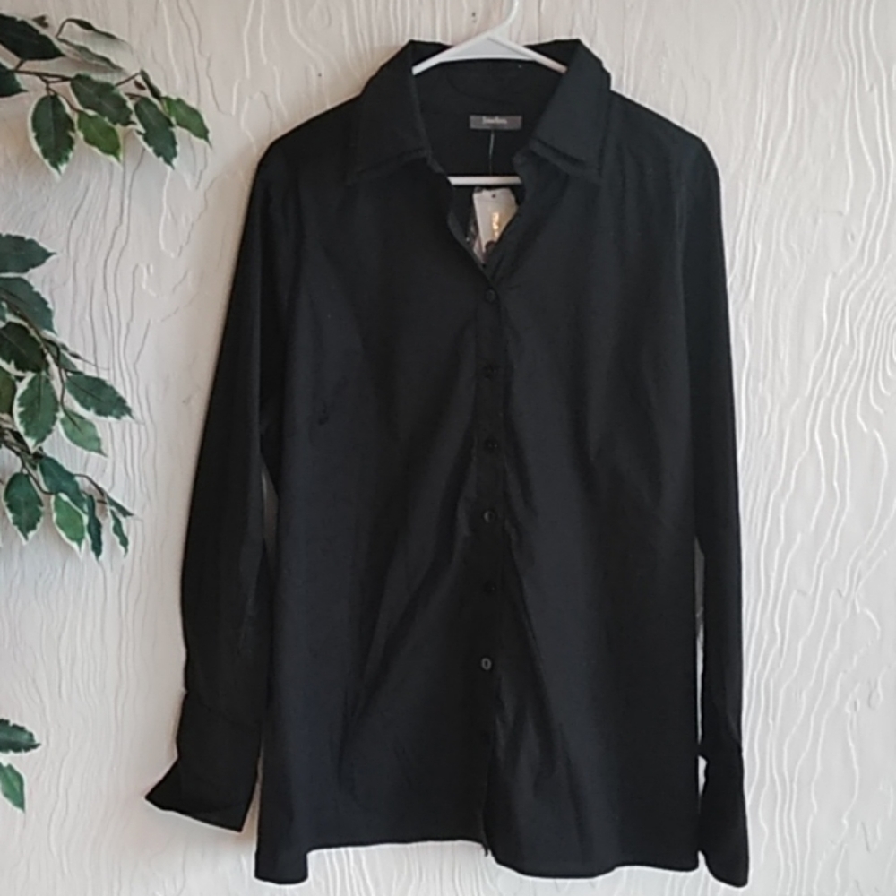 NWT Neiman Marcus black collared button-down shirt